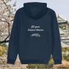 Back view of Mindful Earth Blossom Hoodie in French Navy with “Let Your Dreams Blossom” design – Eco-Friendly Organic Cotton Unisex Hoodie Made in the UK
