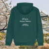Back view of Mindful Earth Blossom Hoodie in Glazed Green with ‘Let Your Dreams Blossom’ design – Eco-Friendly Organic Cotton Unisex Hoodie Made in the UK