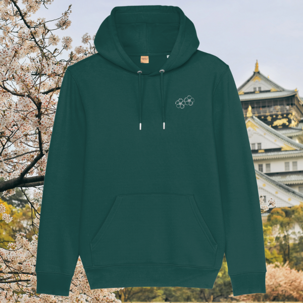 Mindful Earth Blossom Front Hoodie in Glazed Green – Let Your Dreams Blossom Design – Sustainable Organic Cotton Unisex Hoodie Made in the UK