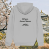 Back view of Mindful Earth Blossom Hoodie in Heather Grey with “Let Your Dreams Blossom” design – Eco-Friendly Organic Cotton Unisex Hoodie Made in the UK