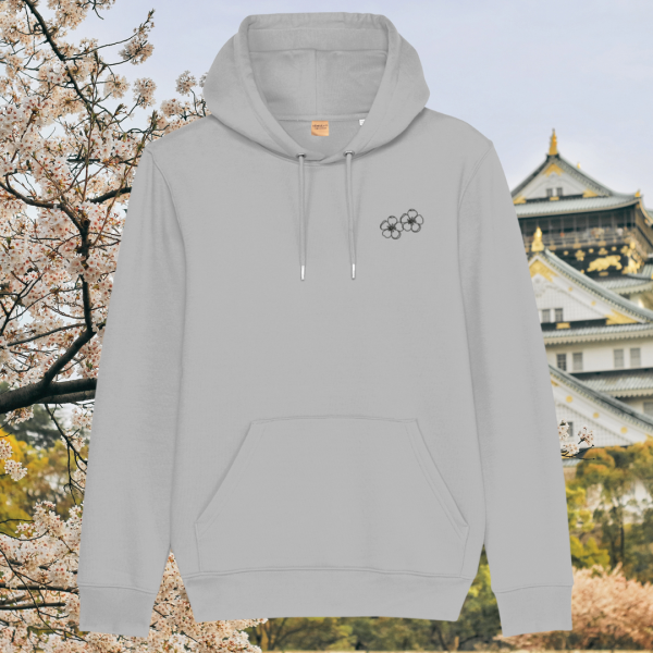 Mindful Earth Blossom Front Hoodie in Heather Grey – Let Your Dreams Blossom Design – Sustainable Organic Cotton Unisex Hoodie Made in the UK
