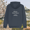Back view of Mindful Earth Blossom Hoodie in India Ink Grey with ‘Let Your Dreams Blossom’ design – Eco-Friendly Organic Cotton Unisex Hoodie Made in the UK