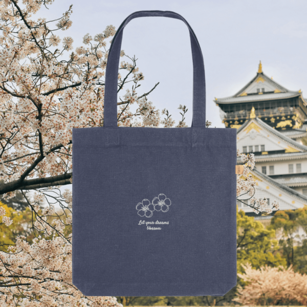 Blossom Let Your Dreams Blossom organic cotton tote bag in midnight blue