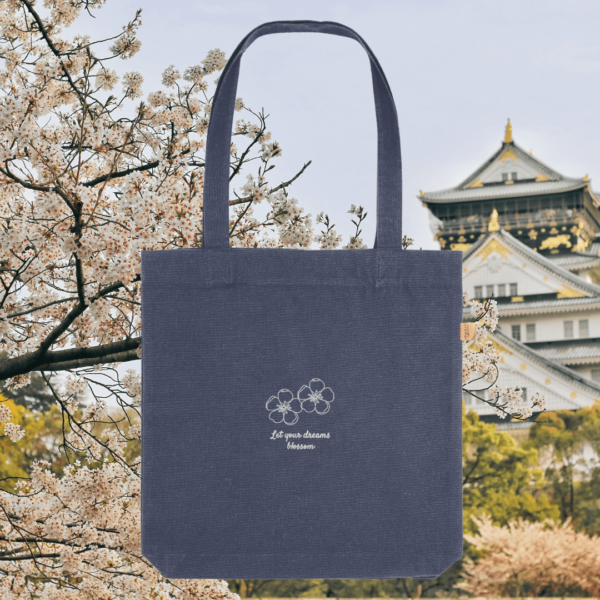Midnight Blue Blossom “Let Your Dreams Blossom” tote bag