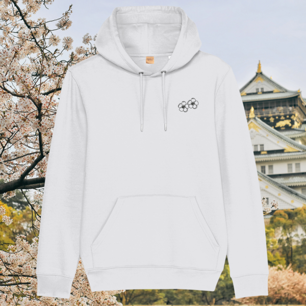 Mindful Earth Blossom Front Hoodie in White – Let Your Dreams Blossom Design – Sustainable Organic Cotton Unisex Hoodie Made in the UK