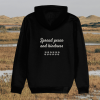 Back view of Mindful Earth Capybara Hoodie in Black with “Spread Peace and Kindness” design – Eco-Friendly Organic Cotton Unisex Hoodie Made in the UK