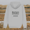 Back view of Mindful Earth Capybara Hoodie in Heather Grey with “Spread Peace and Kindness” design – Eco-Friendly Organic Cotton Unisex Hoodie Made in the UK