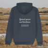 Back view of Mindful Earth Capybara Hoodie in India Ink Grey with “Spread Peace and Kindness” design – Eco-Friendly Organic Cotton Unisex Hoodie Made in the UK