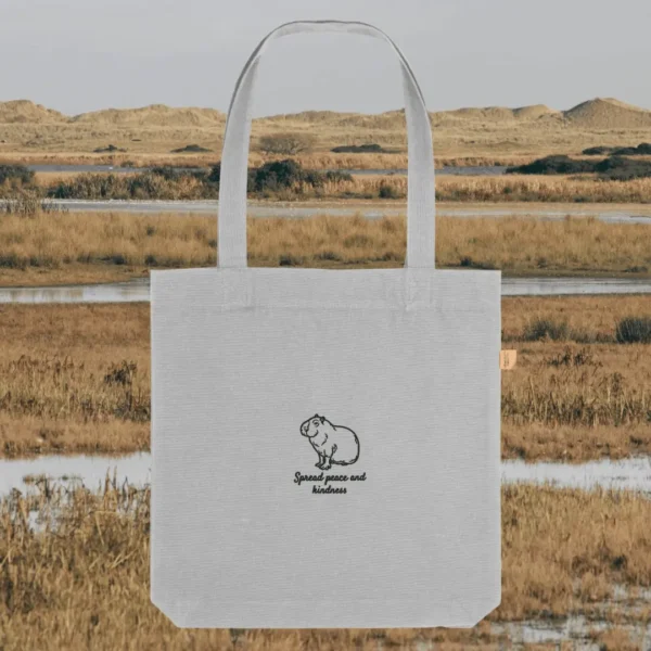 Heather Grey Capybara “Spread Peace and Kindness” eco tote bag