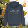 Back view of Mindful Earth Hummingbird Hoodie in India Ink Grey with “Just Do Your Bit” design – Eco-Friendly Organic Cotton Unisex Hoodie Made in the UK