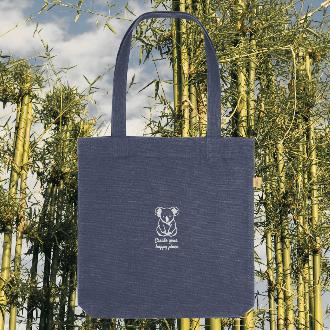 Midnight Blue Koala “Create Your Happy Place” tote bag