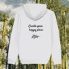 Back view of Mindful Earth Koala Hoodie in White with “Create Your Happy Place” design – Eco-Friendly Organic Cotton Unisex Hoodie Made in the UK