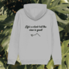 Back view of Mindful Earth Monstera Hoodie in Heather Grey with “Life’s a Climb but the View is Great” design – Eco-Friendly Organic Cotton Unisex Hoodie Made in the UK