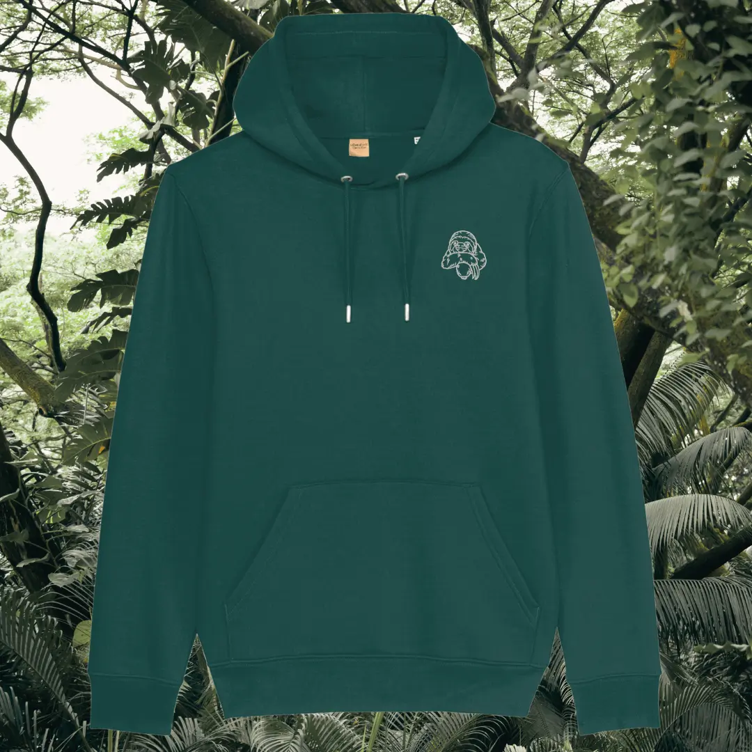 Mindful Earth Sloth Front Hoodie in Glazed Green – Just Hang in There Design – Sustainable Organic Cotton Unisex Hoodie Made in the UK