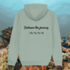 Back view of Mindful Earth Turtle Hoodie in Aloe Green with “Embrace the Journey” design – Eco-Friendly Organic Cotton Unisex Hoodie Made in the UK