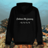 Back view of Mindful Earth Turtle Hoodie in Black with “Embrace the Journey” design – Eco-Friendly Organic Cotton Unisex Hoodie Made in the UK