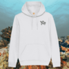 Mindful Earth Turtle Front Hoodie in White – Embrace the Journey Design – Sustainable Organic Cotton Unisex Hoodie Made in the UK