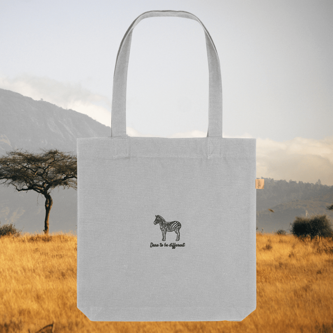 Heather Grey Zebra “Dare To Be Different” eco tote bag