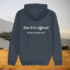 Back view of Mindful Earth Zebra Hoodie in India Ink Grey with “Dare to Be Different” design – Eco-Friendly Organic Cotton Unisex Hoodie Made in the UK