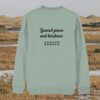 Back view of the Capybara Aloe organic cotton sweater with a minimalist plain back by Mindful Earth.