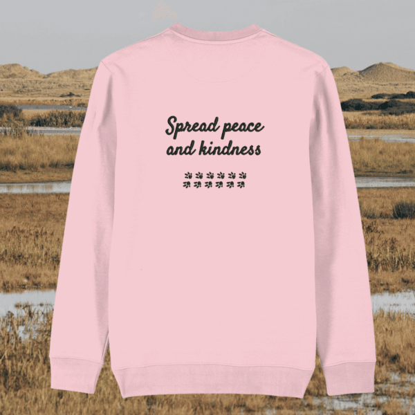 Back view of the Capybara Cotton Pink organic cotton sweater with a minimalist plain back by Mindful Earth.