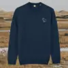 Front view of the Capybara French Navy organic cotton sweater featuring the “Spread Peace and Kindness” design by Mindful Earth.