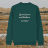 Back view of the Capybara Glazed Green organic cotton sweater with a minimalist plain back by Mindful Earth.