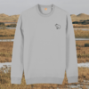 Front view of the Capybara Heather Grey organic cotton sweater featuring the “Spread Peace and Kindness” design by Mindful Earth.