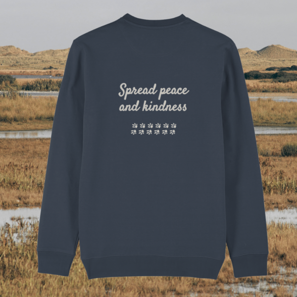 Back view of the Capybara India Ink Grey organic cotton sweater with a minimalist plain back by Mindful Earth.