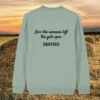 Back view of the Highland Cow Aloe organic cotton sweater with a minimalist plain back by Mindful Earth.