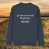 Back view of the Highland Cow India Ink Grey organic cotton sweater with a minimalist plain back by Mindful Earth.