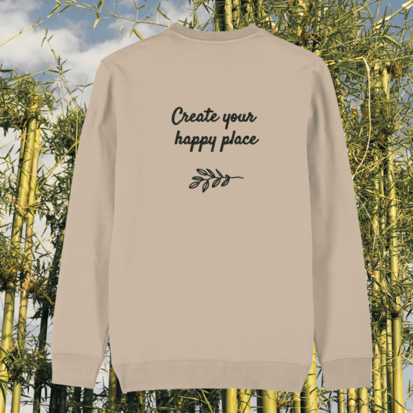 Back view of the Koala Desert Dust organic cotton sweater with a minimalist plain back by Mindful Earth.