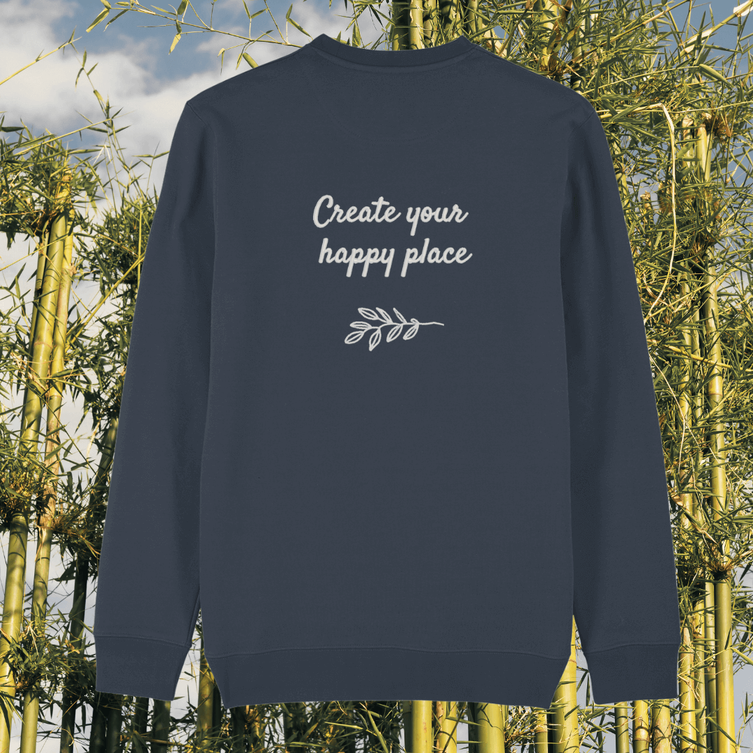 Back view of the Koala India Ink Grey organic cotton sweater with a minimalist plain back by Mindful Earth.