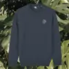 Front view of the Monstera India Ink Grey organic cotton sweater featuring a simple minimalist front by Mindful Earth.