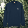 French Navy organic cotton sweater with sloth design and motivational “Just Hang In There” message on the front – Mindful Earth sustainable UK clothing