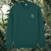 Glazed Green organic cotton sweater with sloth design and motivational “Just Hang In There” message on the front – Mindful Earth sustainable UK clothing