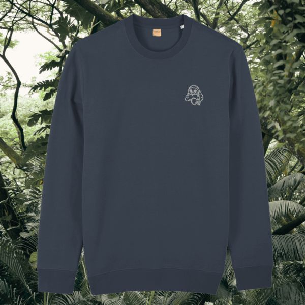 India Ink Grey organic cotton sweater with sloth design and motivational “Just Hang In There” message on the front – Mindful Earth sustainable UK clothing