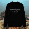 Back of the black organic cotton sweater featuring turtle illustration and the phrase “Embrace the Journey” – Mindful Earth UK sustainable fashion