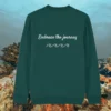 Back of the Glazed Green organic cotton sweater featuring turtle illustration and the phrase “Embrace the Journey” – Mindful Earth UK sustainable fashion