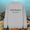 Back of the Heather Grey organic cotton sweater featuring turtle illustration and the phrase “Embrace the Journey” – Mindful Earth UK sustainable fashion