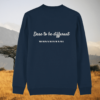Back of the French Navy organic cotton sweater with zebra print detail and “Dare to Be Different” inspirational design – Mindful Earth UK sustainable fashion