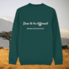 Back of the Glazed Green organic cotton sweater with zebra print detail and “Dare to Be Different” inspirational design – Mindful Earth UK sustainable fashion