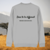 Back of the Heather Grey organic cotton sweater with zebra print detail and “Dare to Be Different” inspirational design – Mindful Earth UK sustainable fashion