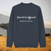 Back of the India Ink Grey organic cotton sweater with zebra print detail and “Dare to Be Different” inspirational design – Mindful Earth UK sustainable fashion