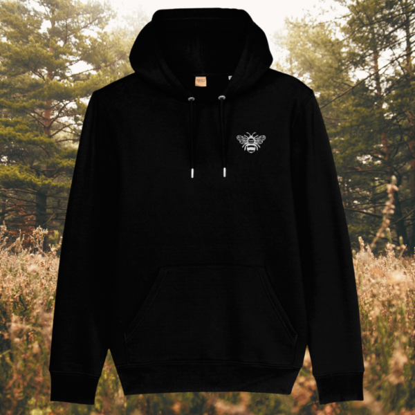 Bee Believe In Yourself organic cotton hoodie front in Black