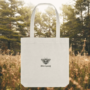 Natural: Bee Believe In Yourself recycled cotton eco tote bag in natural
