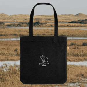 Capybara Spread Peace and Kindness recycled cotton eco tote bag in black