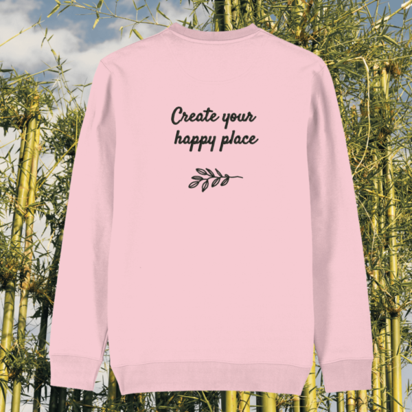 oala Create Your Happy Place organic cotton sweater back in Cotton Pink