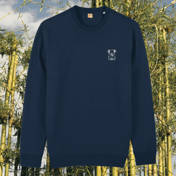 Koala Create Your Happy Place organic cotton sweater front in French Navy