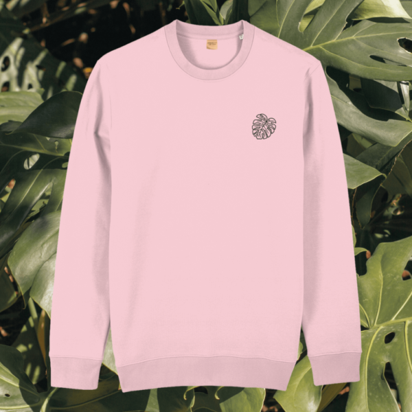 Monstera Life's A Climb But The View Is Great organic cotton sweater Front in Cotton Pink